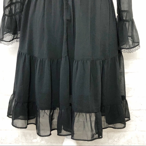 NWOT GENERATION LOVE Black Chiffon Ruffle Long Sleeve Mini Dress w/ Pockets - Picture 11 of 16